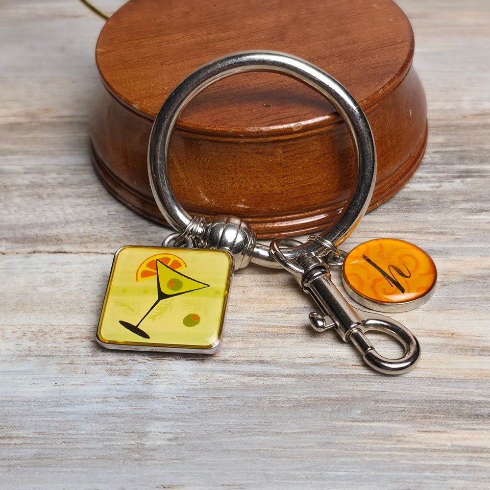 Brighton Martini Boy Bait Cocktail Charm Keychain Silver Tone Heart Logo